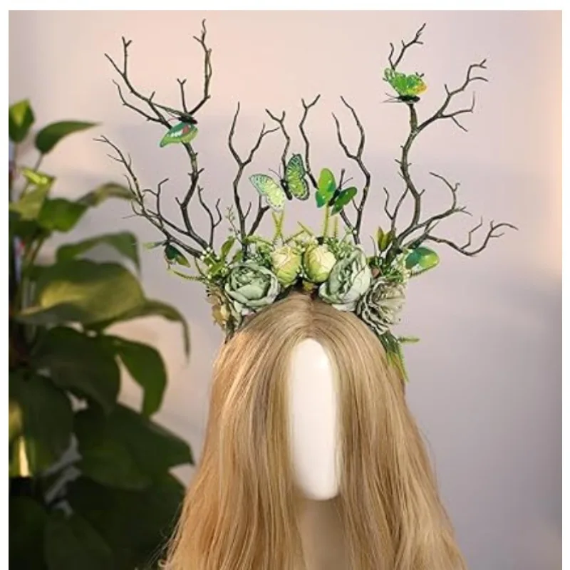 Diadema floral verde con mariposa para niña - imagen 5