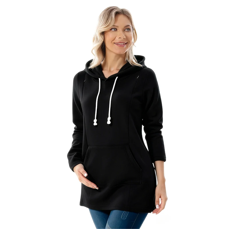 Sudadera premamá con capucha cálida de algodón cómoda para embarazo - imagen 3