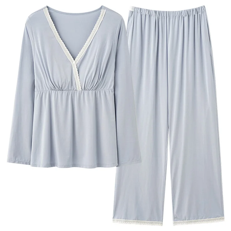 Pijama maternal con cuello en V y pantalones sueltos para lactation - imagen 3