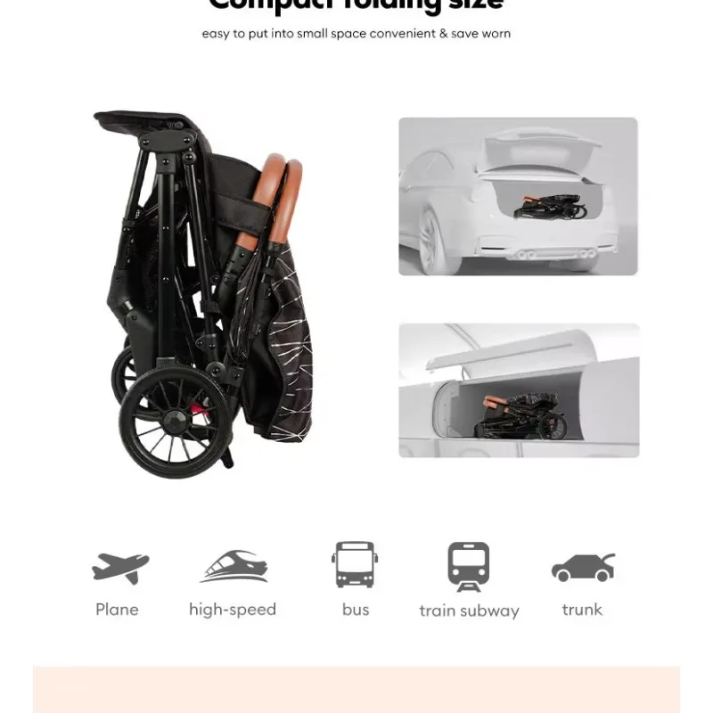 Cochecito bebé plegable universal con asiento reclinable en un clic - imagen 2