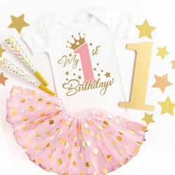 Conjunto vestido mono de cumpleaños con tutú para bebé verano