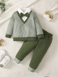 Conjunto bebé de manga larga a rayas con lazo – Primavera 0-3 años