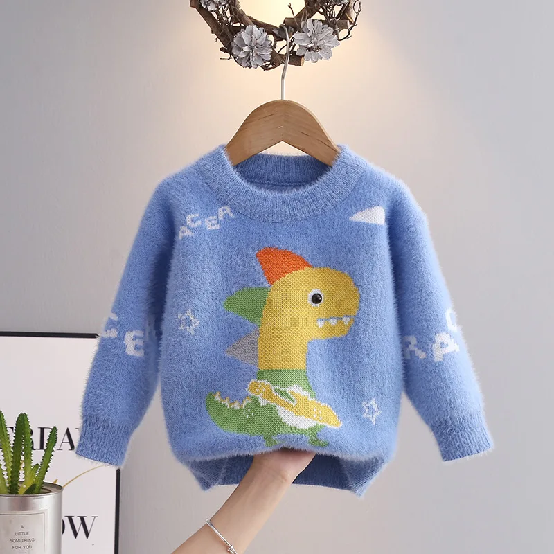 Milangel Suéter de lana para niños con patrón dinosaurio y cómodo - imagen 3
