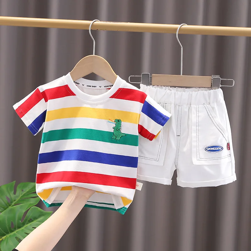 Conjunto de verano de algodón con pantalón corto y top a rayas - imagen 3