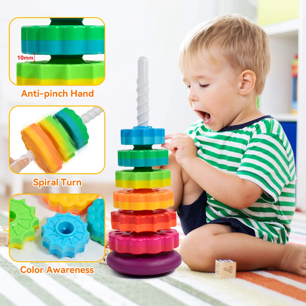 Torre arcoíris Montessori – Juguete giratorio para bebé - imagen 3