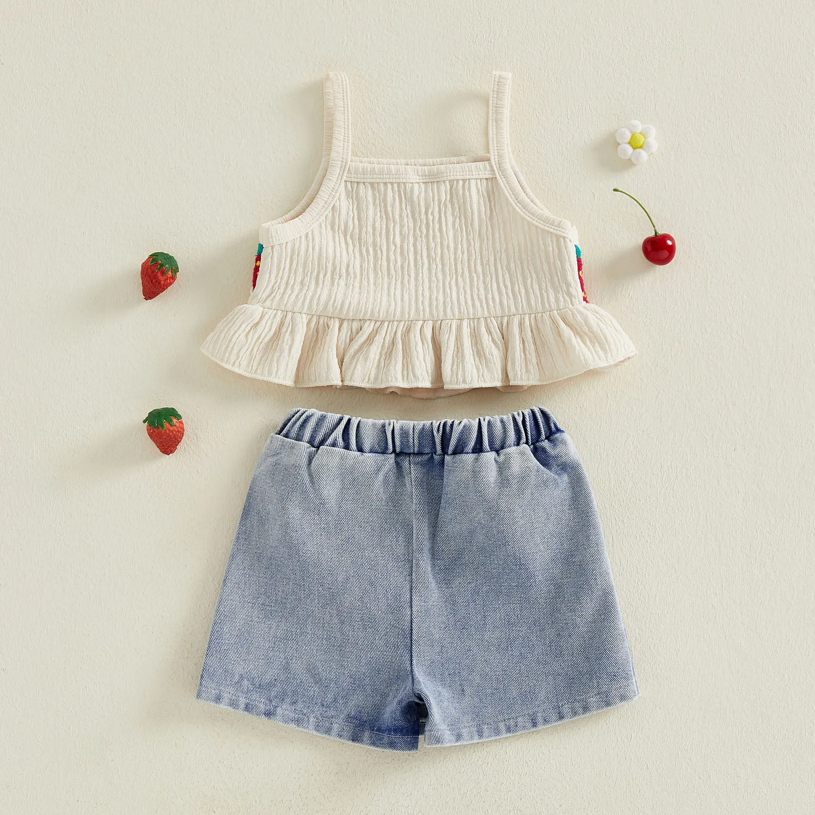 Conjunto verano bebé niña de algodón con falda pantalón vaquera y lazo - imagen 2