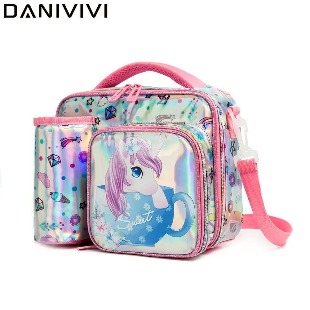 Lonchera escolar aislada unicornio para niñas con porta botella - imagen 3