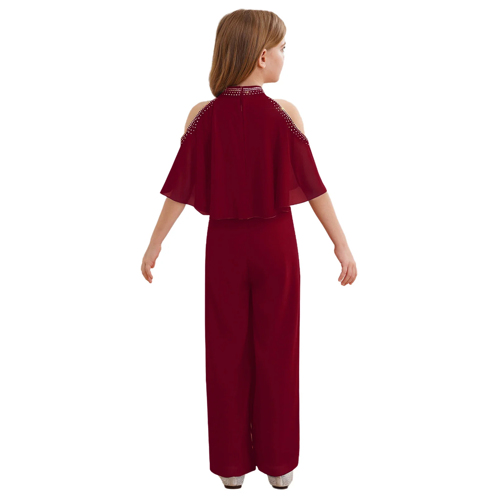 Mono de niña elegante con pedrería brillante y pierna ancha - imagen 4