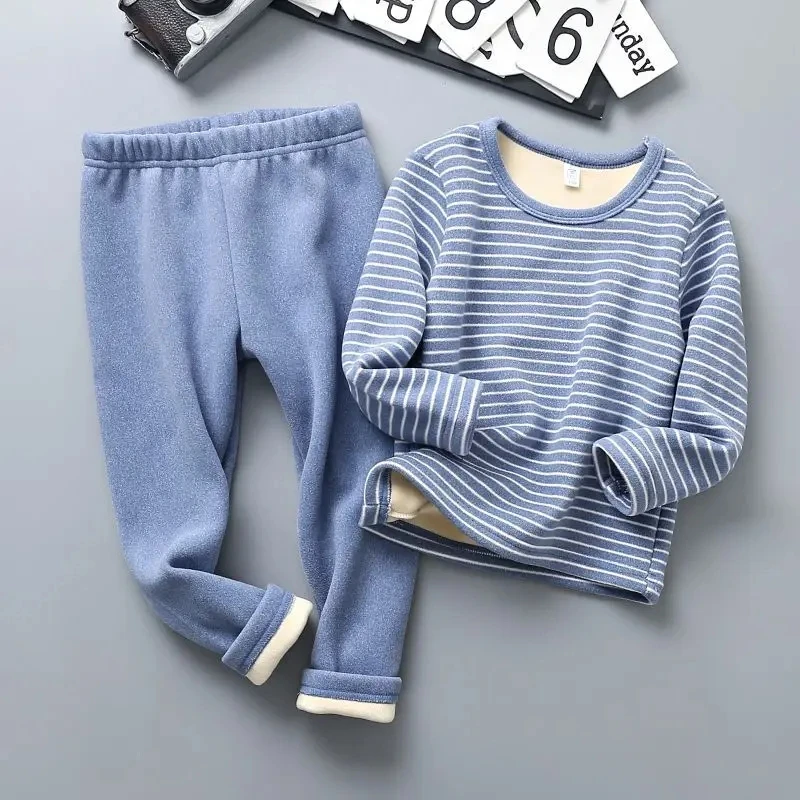 Conjunto terciopelo rayas manga larga para bebé niño