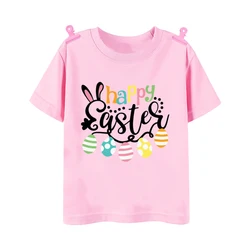 Camiseta de algodón para niño con conejito de Pascua y manga corta