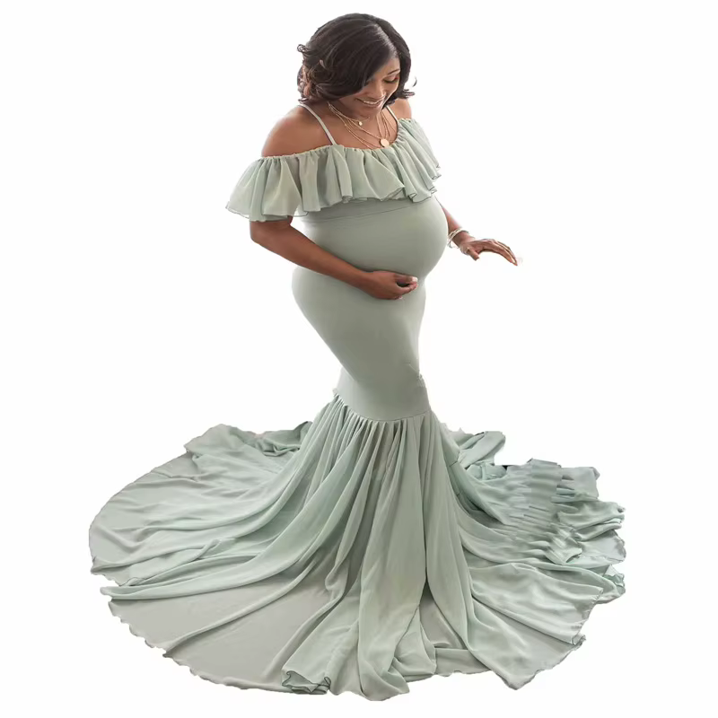 Vestido de embarazo largo para fotos con manga corta - imagen 5