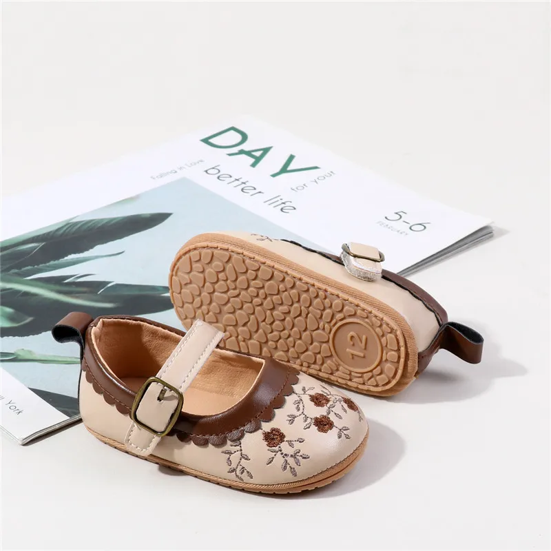 Zapatos de bebé princesa con flores para niña, antideslizantes