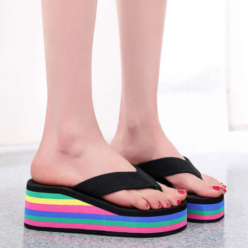 Sandalias plataforma arcoíris - cuña ligera sin cordones verano - imagen 4