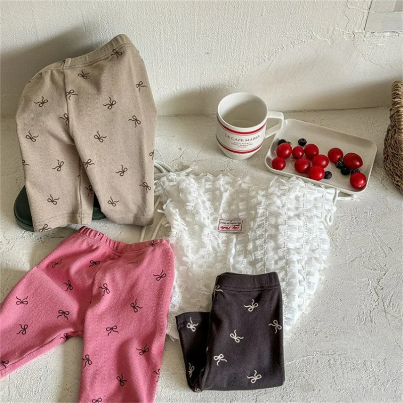Pantalones de verano finos para niñas con lazo y cintura elástica - imagen 5