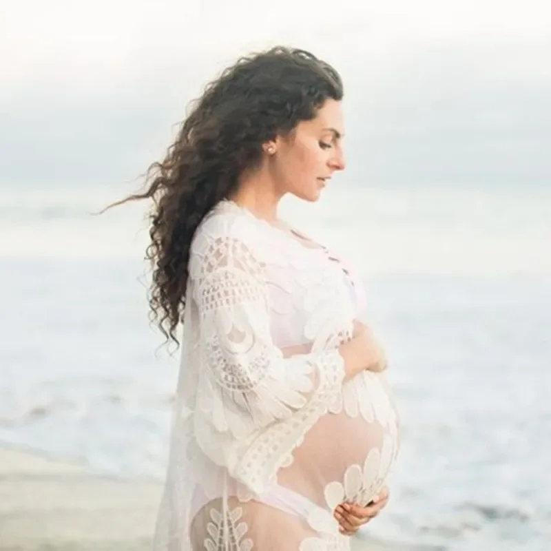 Vestido maternidad verano 2025 sesión de fotos embarazo – Gran tamaño