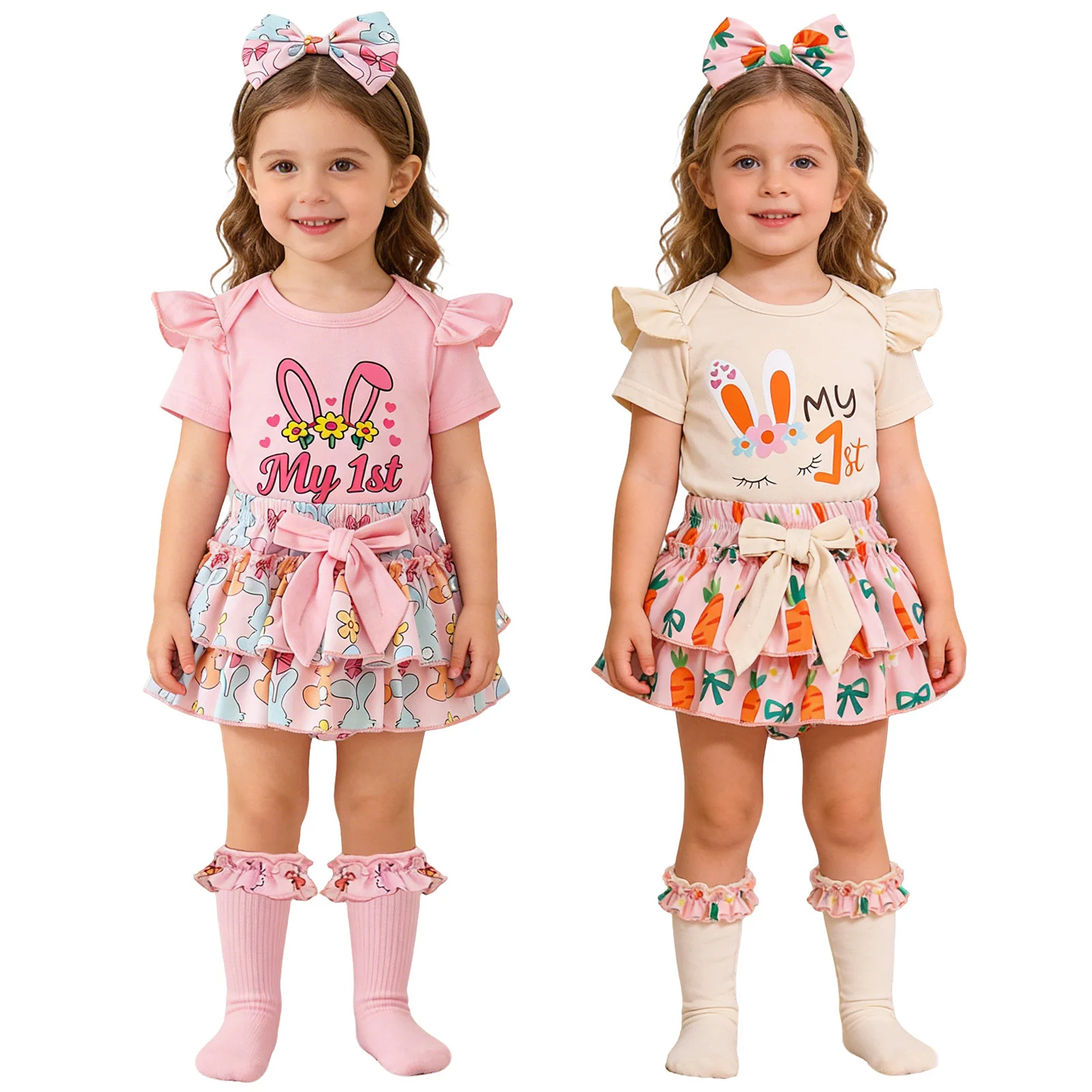 Conjunto de Pascua para bebé niña: pelele estampado con diadema