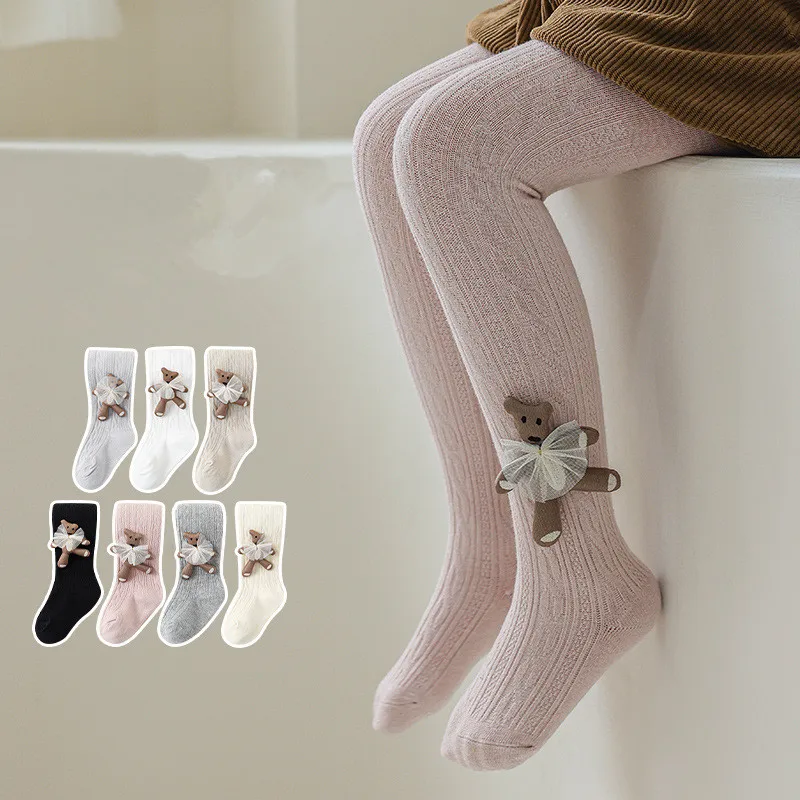 Mallas tipo leggings de algodón para bebé con osito para niña - imagen 2