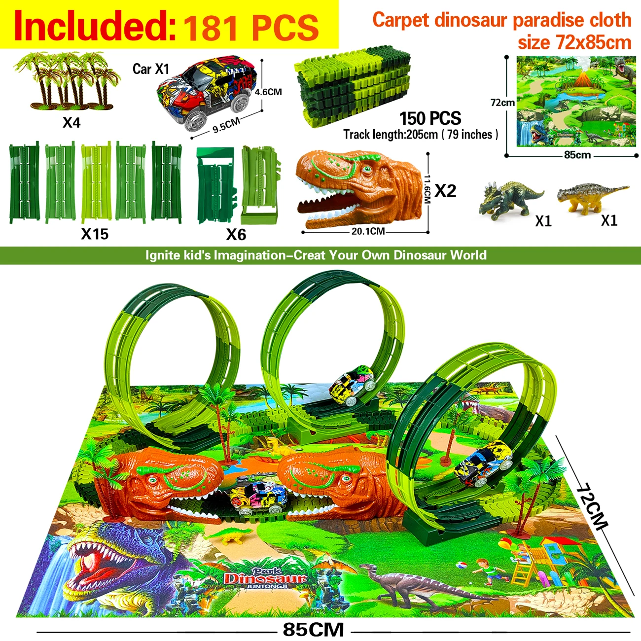 Coche de pista de dinosaurio eléctrico en circuito