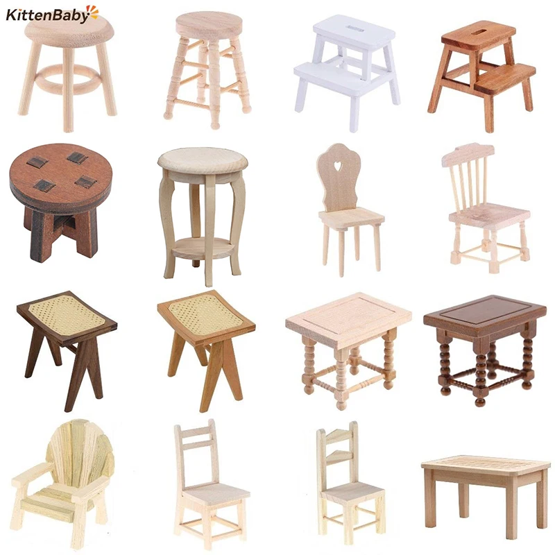 Taburete infantil de madera para casa de muñecas
