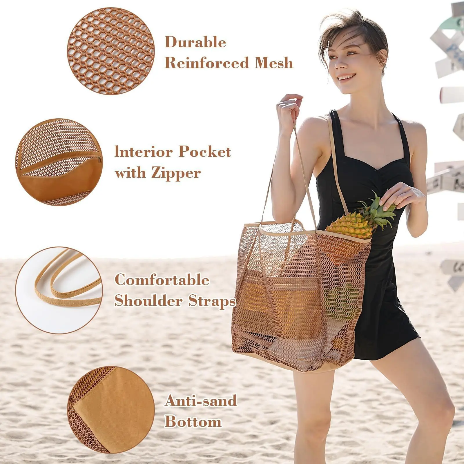 Bolso de playa en malla plegable para hombro, verano al aire libre - imagen 3