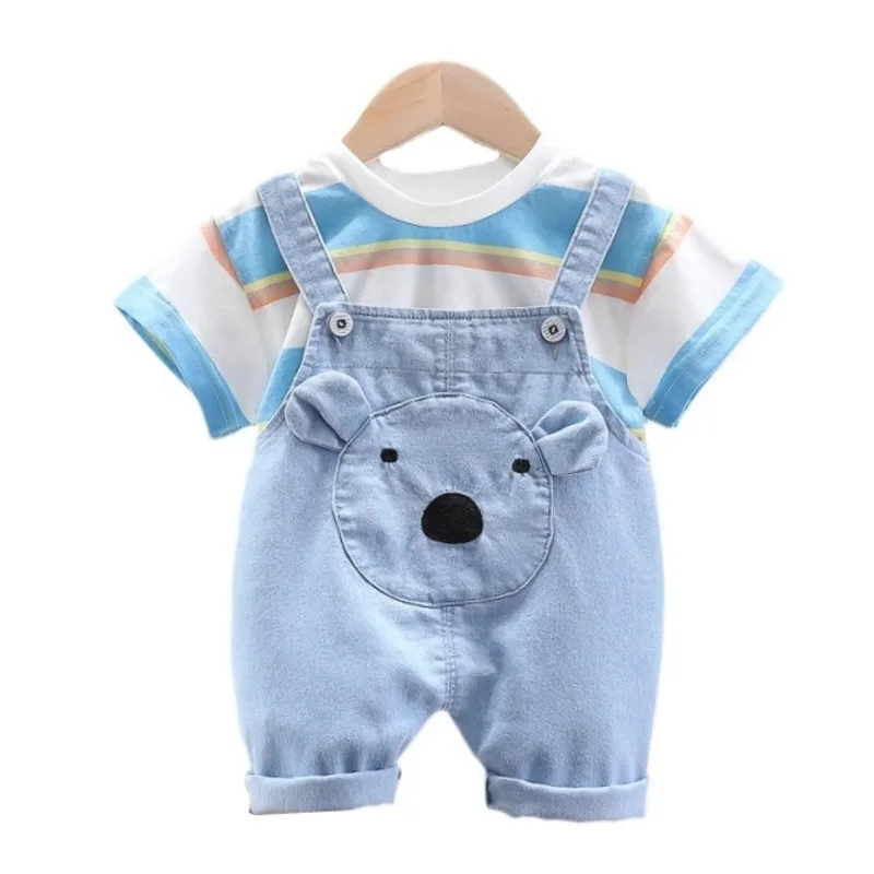 Conjunto algodón bebé: camiseta a rayas y pantalones cortos - imagen 2
