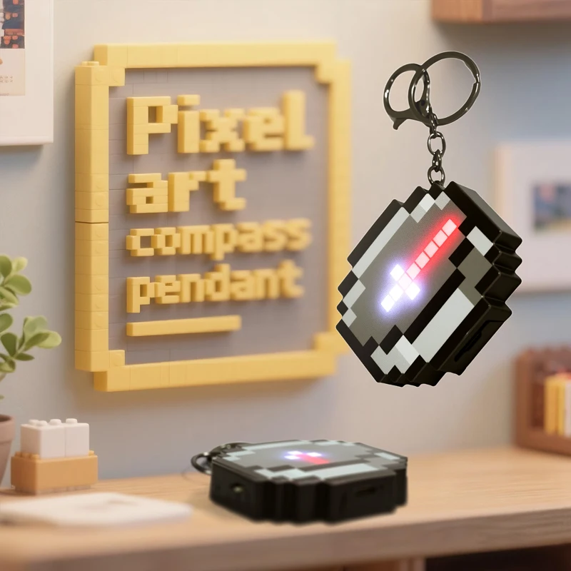 Llavero de brújula estilo píxel 3D