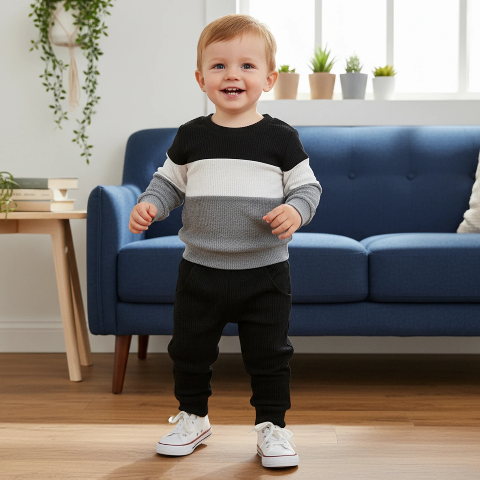 ViSgogo Conjunto bebé niño camiseta pantalón manga larga rayas - imagen 5