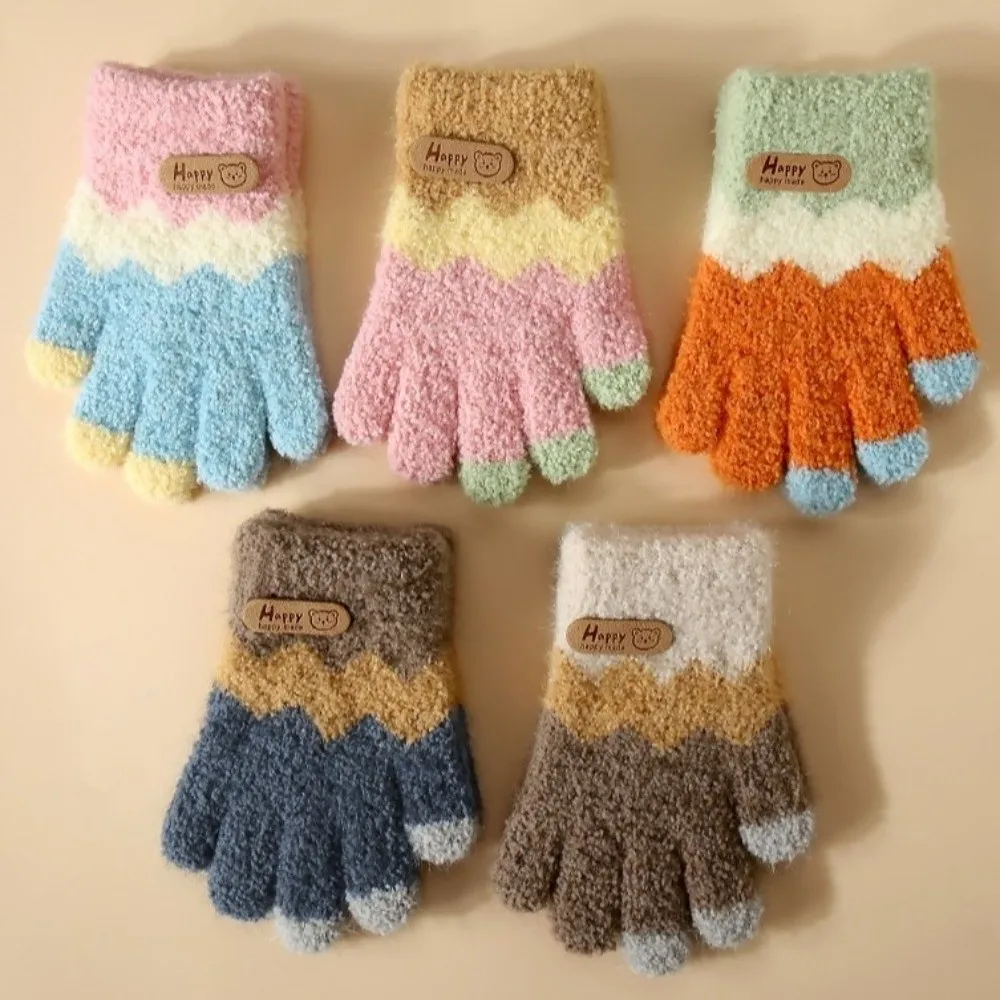Guantes de punto con dibujo de oso – Lana cálida para invierno niños - imagen 2