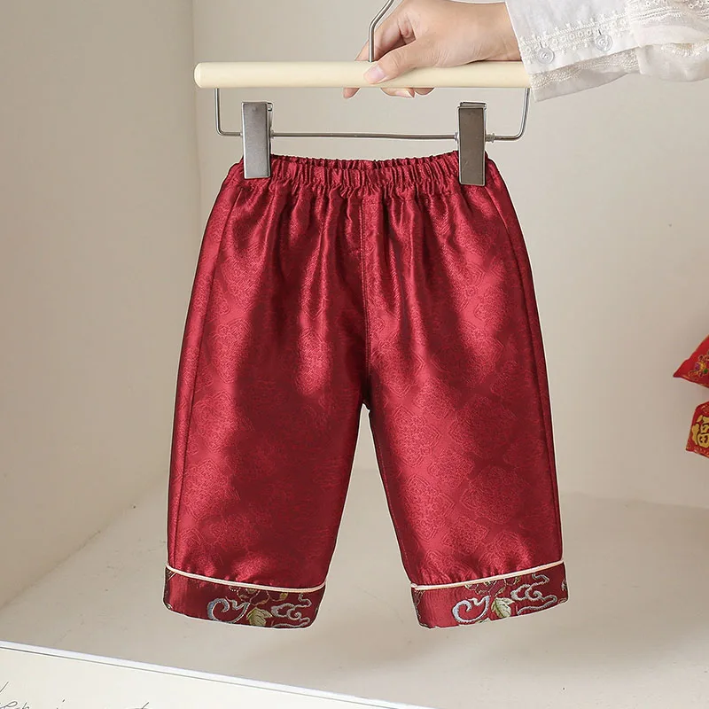 Conjunto niño pequeño de camiseta roja y pantalón bordado estilo chino - imagen 3