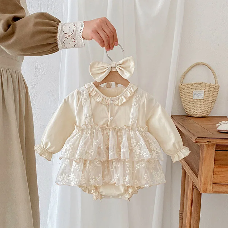 MILANCEL Body de encaje para bebé con flores bordadas - Manga larga