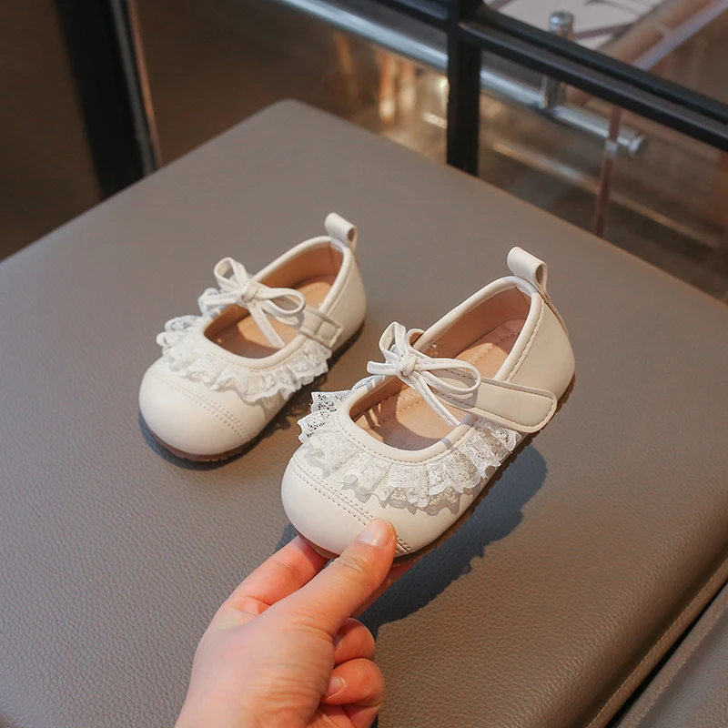 Zapatos de cuero para niña con encaje estilo princesa antideslizantes