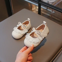 Zapatos de cuero para niña con encaje estilo princesa antideslizantes