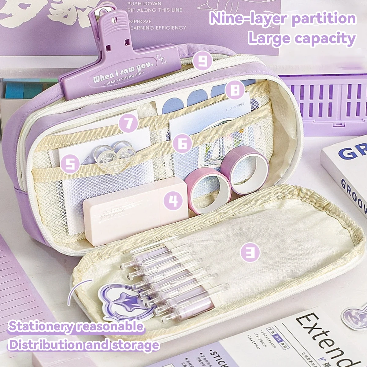 Estuche escolar de lápices con doble cordón – Kawaii gran capacidad - imagen 3