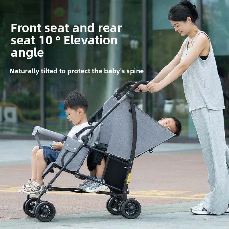 Cochecito gemelar ligero plegable con doble asiento reclinable - imagen 2