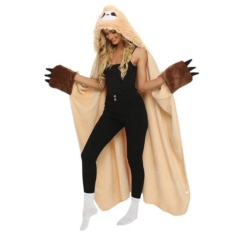 Manta con capucha de perezoso para invierno con guantes - imagen 2