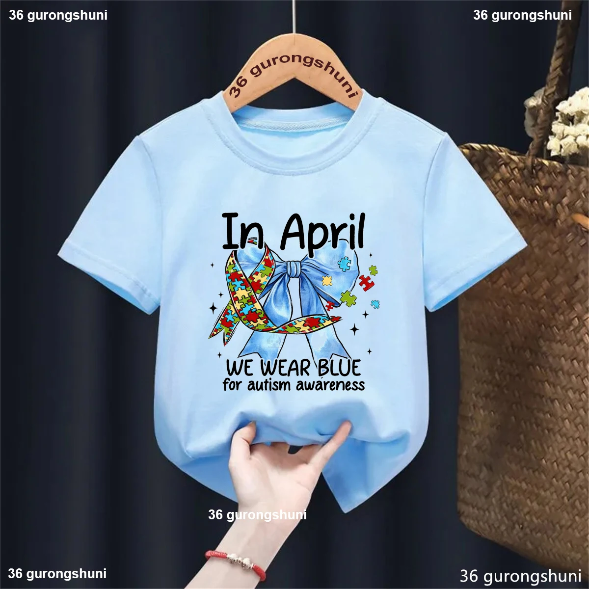 Camiseta azul manga corta concienciación autismo primavera verano