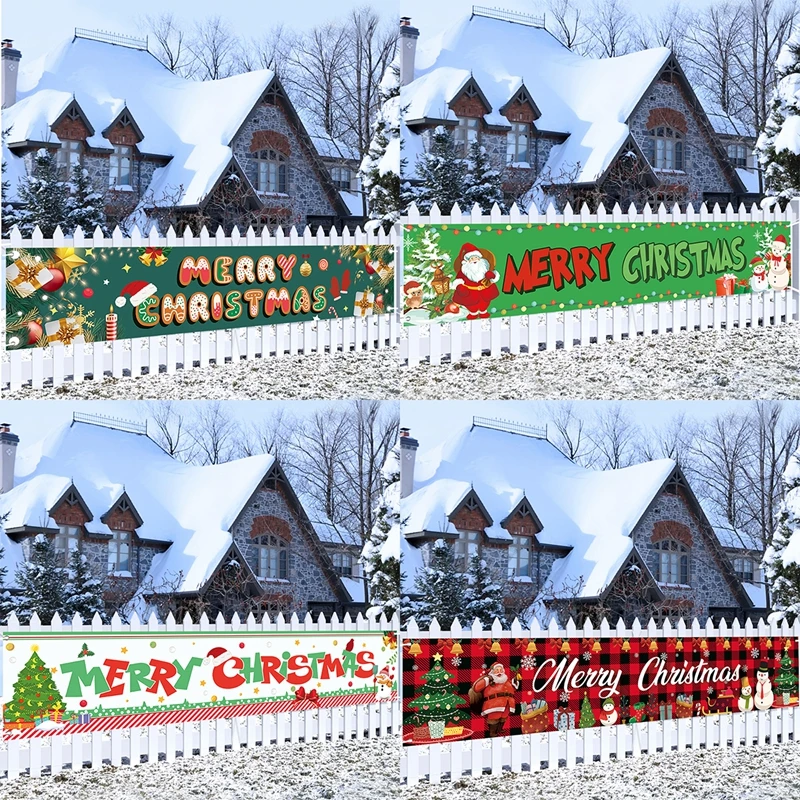 Cartel navideño con motivos de muñeco de nieve y Papá Noel