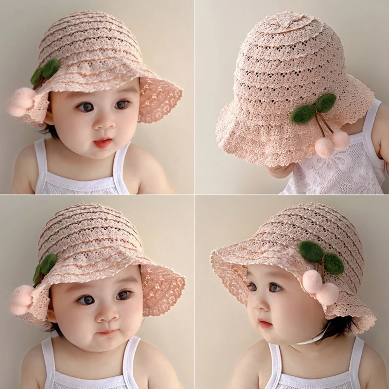 Gorro ajustable de felpa con encaje cerezas para bebé y niña - imagen 5