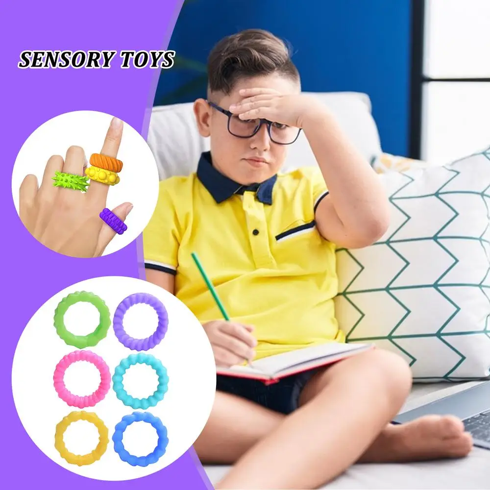 Juego de 6 anillos sensoriales con texturas variedasy