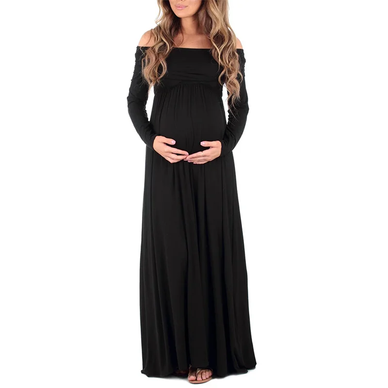 Vestido premamá manga larga para fotos de primavera casual