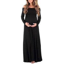 Vestido premamá manga larga para fotos de primavera casual