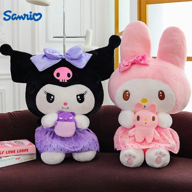 Peluche grande Kuromi y My Melody abrazando conejito Sanrio suave - imagen 2
