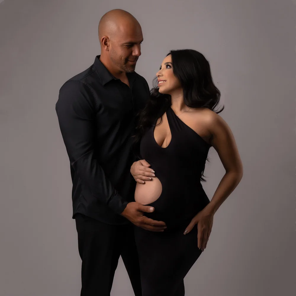 Vestido de maternidad asimétrico un hombro manga larga para fotos - imagen 2