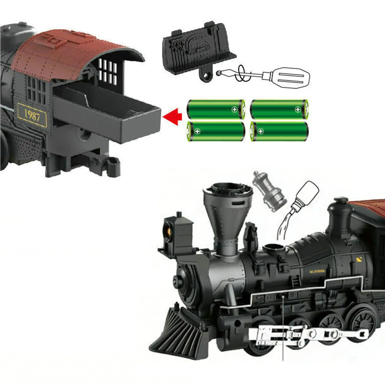 Locomotora de tren eléctrico con aspecto de vapor vintage