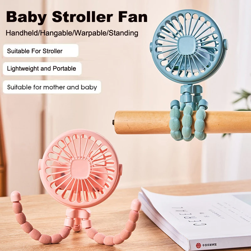 Ventilador para carrito con pinza recargable USB y luz - imagen 2