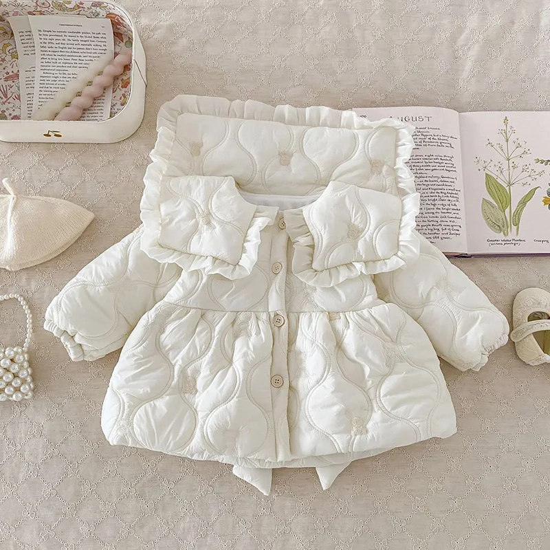 Parka infantil suave para niña con forro polar y lazo - imagen 2