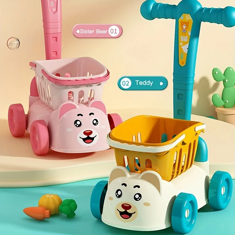 Carrito de compras para niños con comida de juguete y frutas frescas - imagen 2