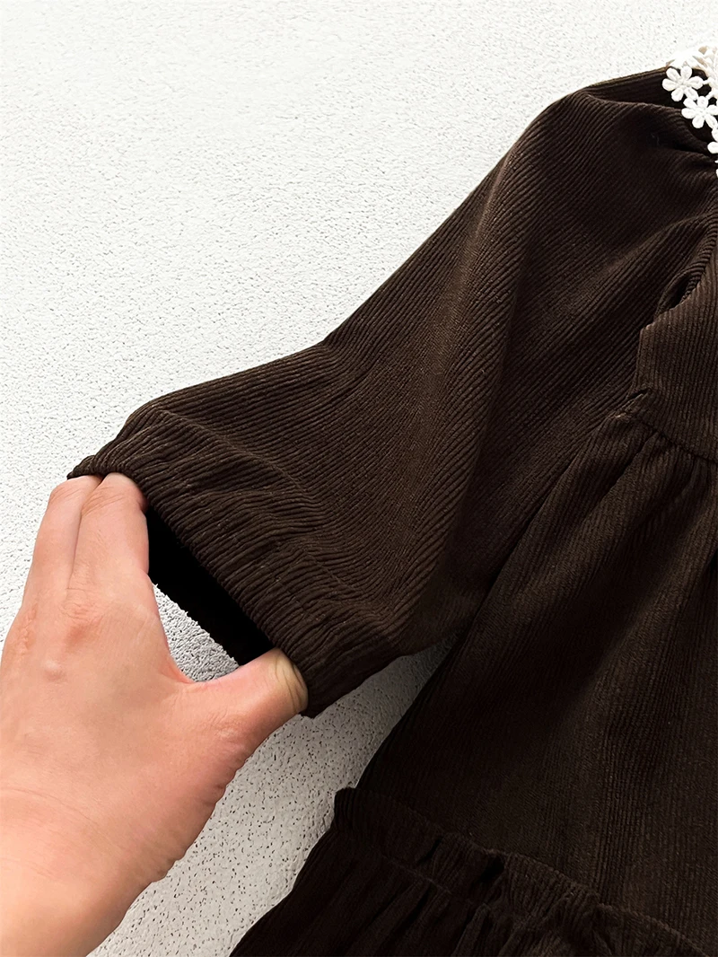 MILANCEL Vestido de pana manga larga con cuello volantes para niña - imagen 4