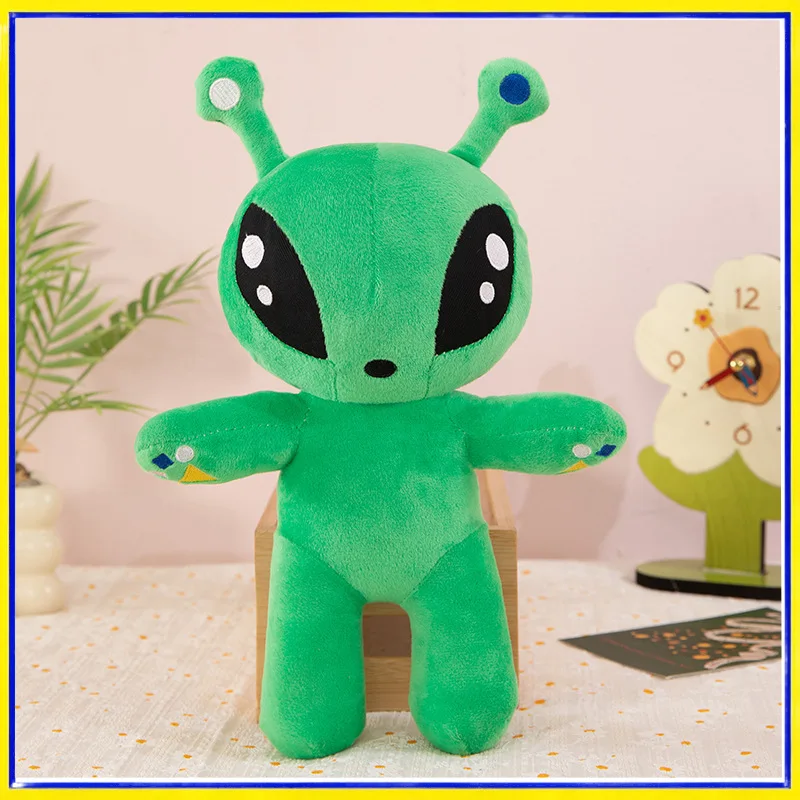 Peluche alienígena verde de ojos grandes, suave y cojín