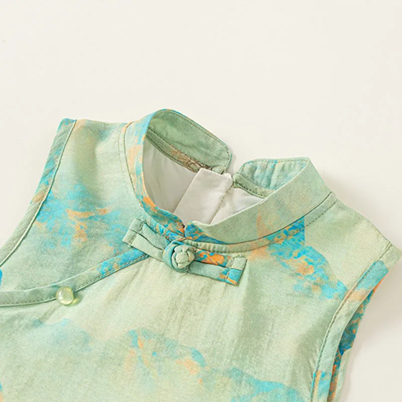 Vestido infantil niña verano estilo cheongsam de algodón sin mangas - imagen 5